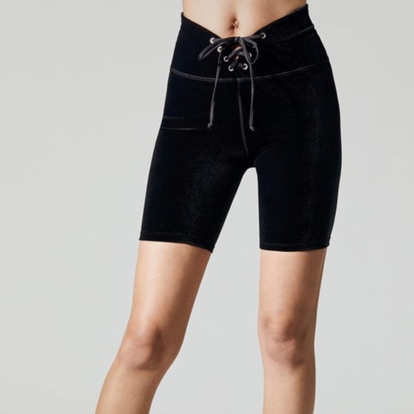 Black Velvet Tie-up Biker Short - Picture 1 of 3